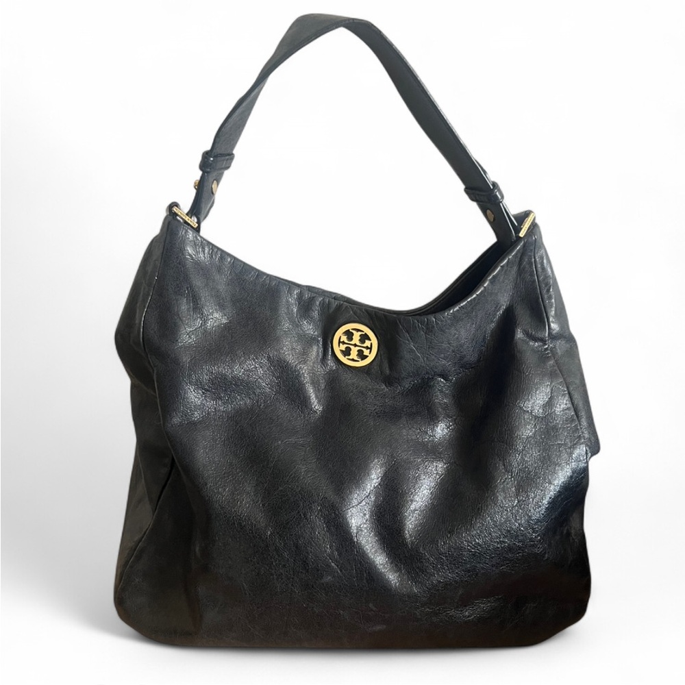 Dark Gray Leather Hobo Bag
